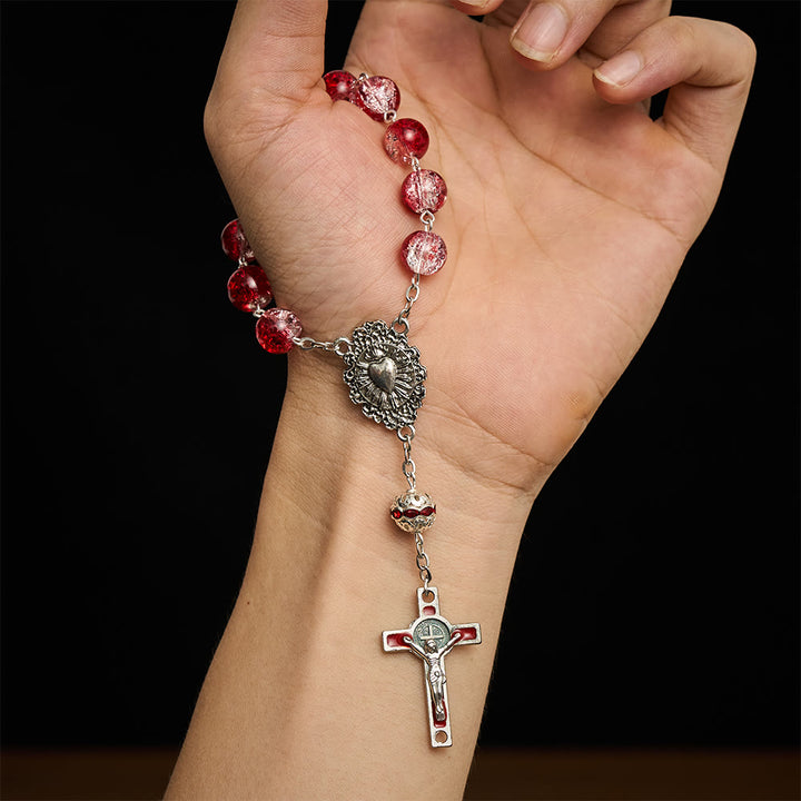 SolaceBeads Red Crackle Glass Pocket Rosary &amp; Red Crucifix: Rooted in Sacred Heart Devotion - image 1
