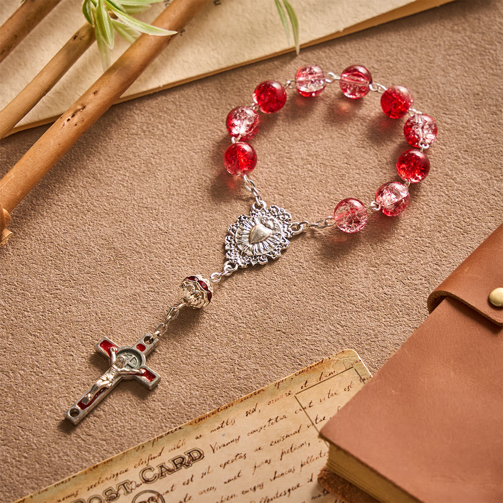 SolaceBeads Red Crackle Glass Pocket Rosary &amp; Red Crucifix: Rooted in Sacred Heart Devotion - image 5