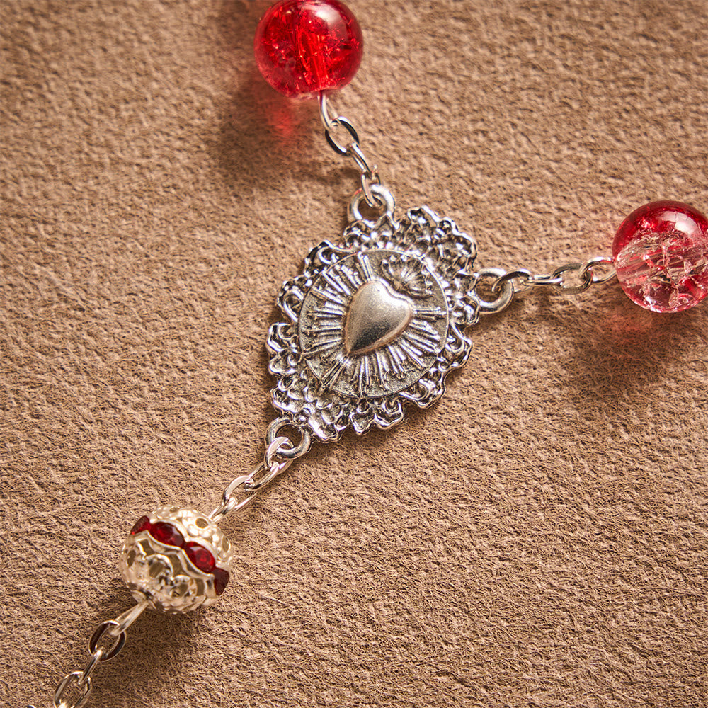 SolaceBeads Red Crackle Glass Pocket Rosary &amp; Red Crucifix: Rooted in Sacred Heart Devotion - image 3