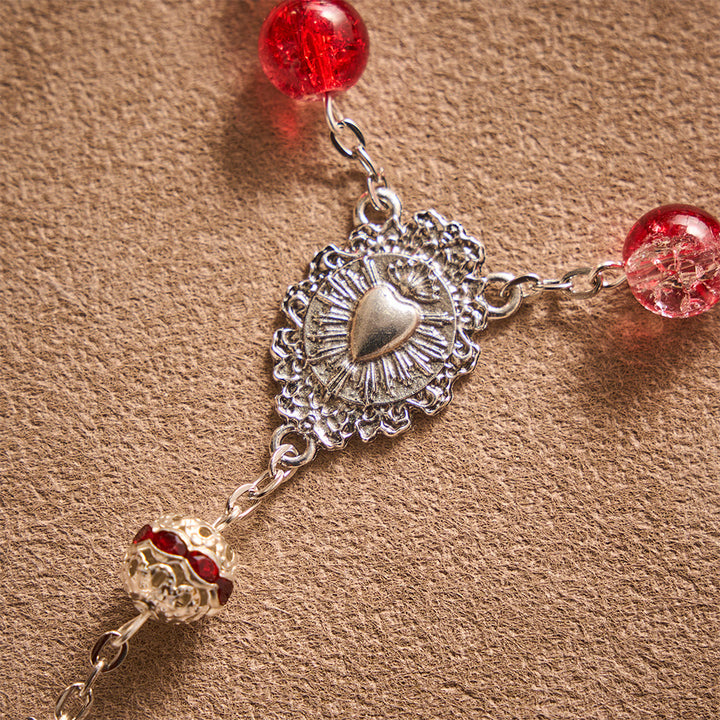 SolaceBeads Red Crackle Glass Pocket Rosary &amp; Red Crucifix: Rooted in Sacred Heart Devotion - image 3