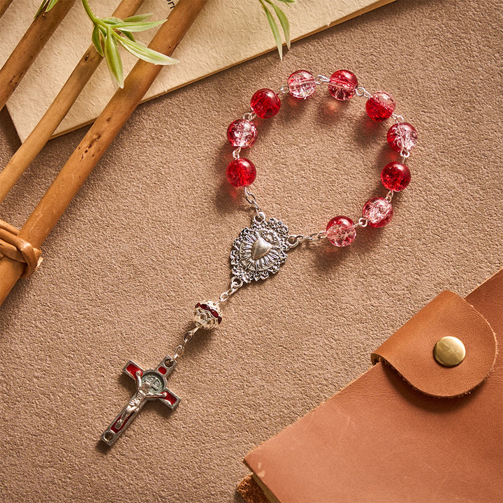 SolaceBeads Red Crackle Glass Pocket Rosary &amp; Red Crucifix: Rooted in Sacred Heart Devotion - Red - image 0