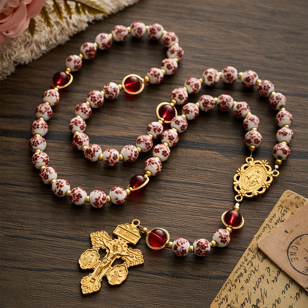 SolaceBeads Floral Rosary With Red Floral Ceramic Beads: A Soft Gentle Glow for Daily Devotion - image 3