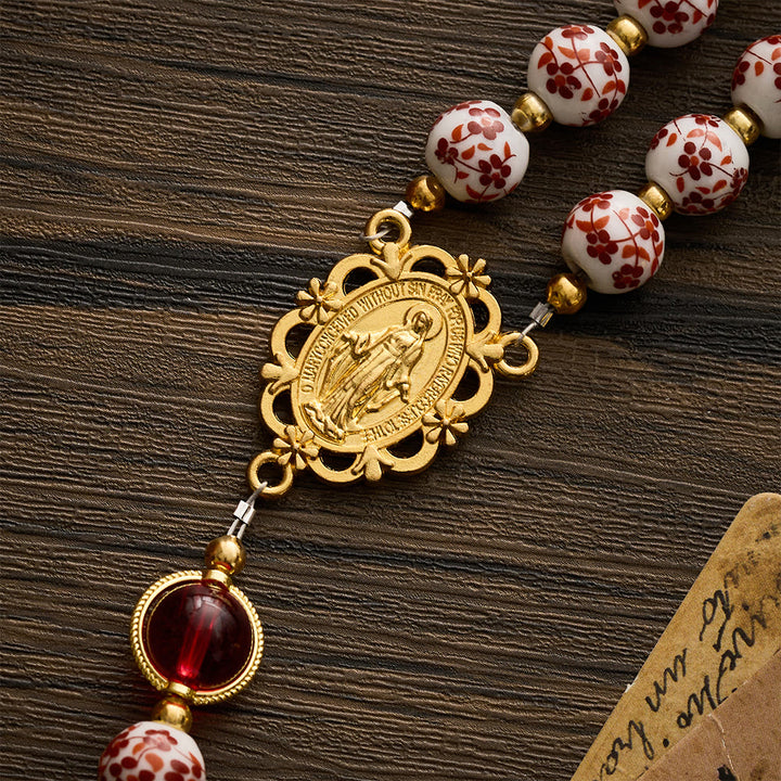 SolaceBeads Floral Rosary With Red Floral Ceramic Beads: A Soft Gentle Glow for Daily Devotion - image 6