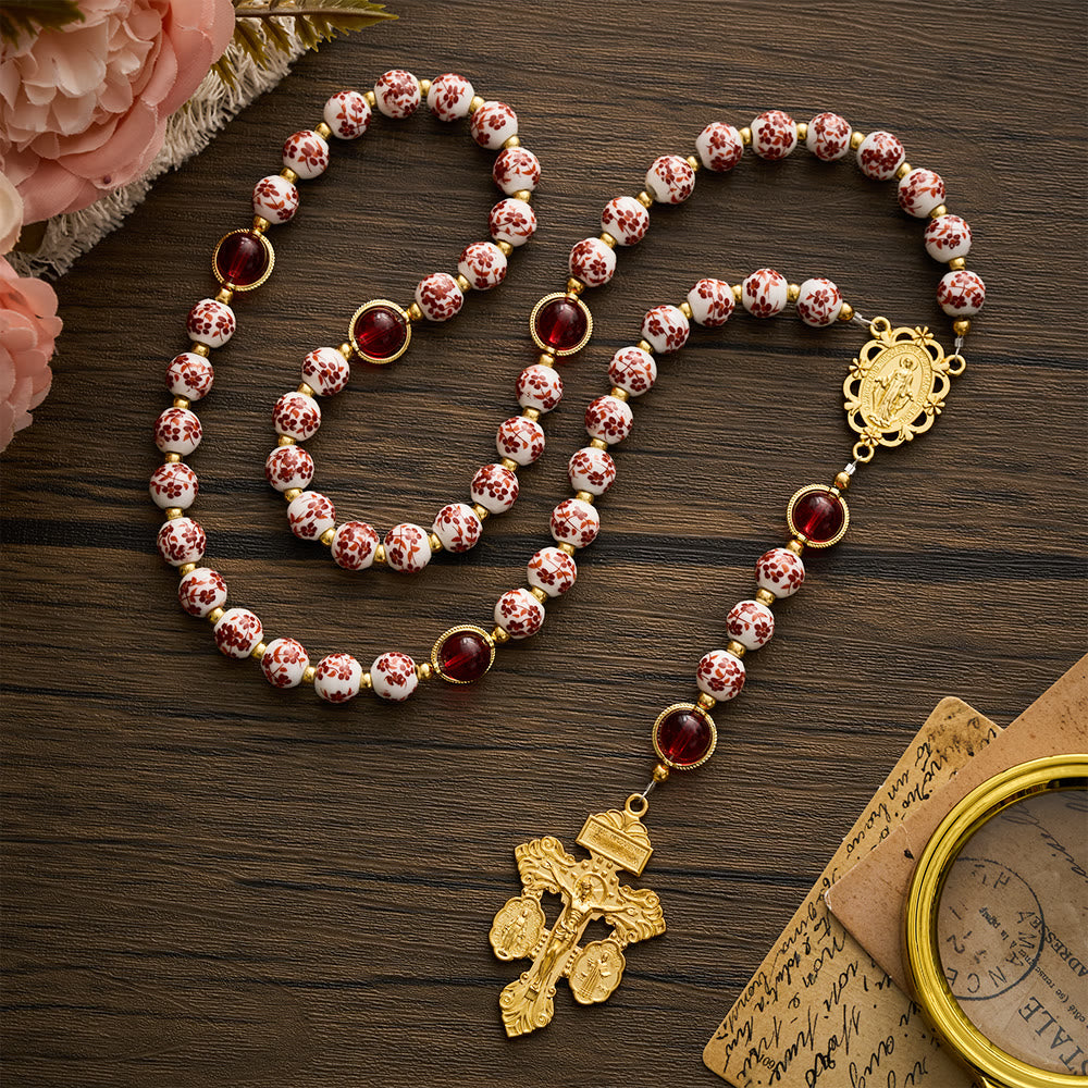 SolaceBeads Floral Rosary With Red Floral Ceramic Beads: A Soft Gentle Glow for Daily Devotion - image 2