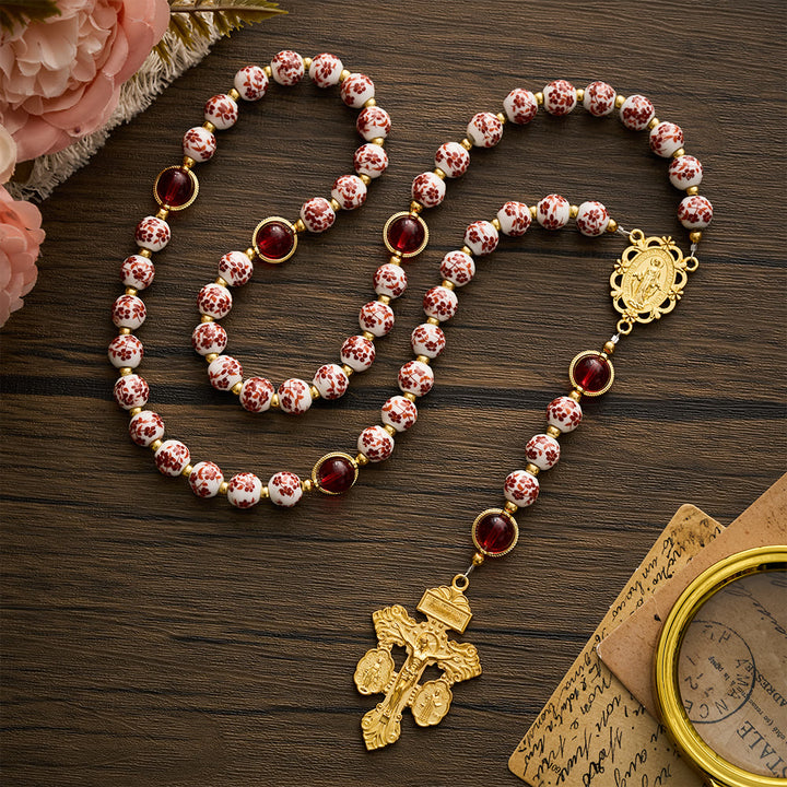 SolaceBeads Floral Rosary With Red Floral Ceramic Beads: A Soft Gentle Glow for Daily Devotion - image 2