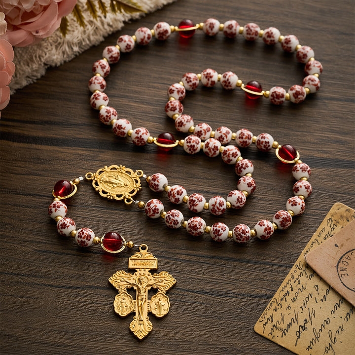 SolaceBeads Floral Rosary With Red Floral Ceramic Beads: A Soft Gentle Glow for Daily Devotion - image 9