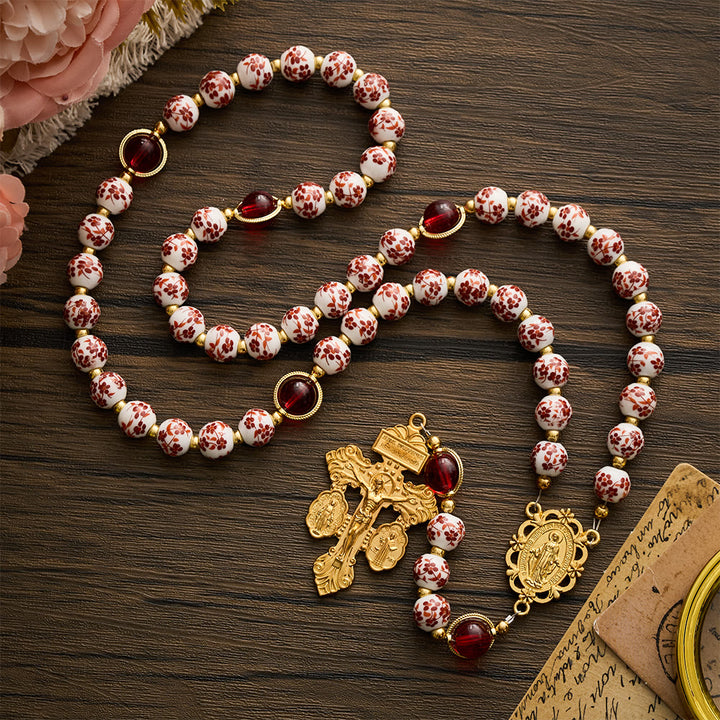 SolaceBeads Floral Rosary With Red Floral Ceramic Beads: A Soft Gentle Glow for Daily Devotion - image 4