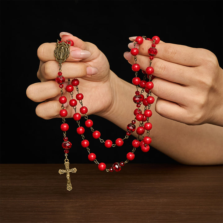 SolaceBeads Red Natural Stone Beads Stone Rosary: A Rich Crimson Glow for Daily Devotion - image 1