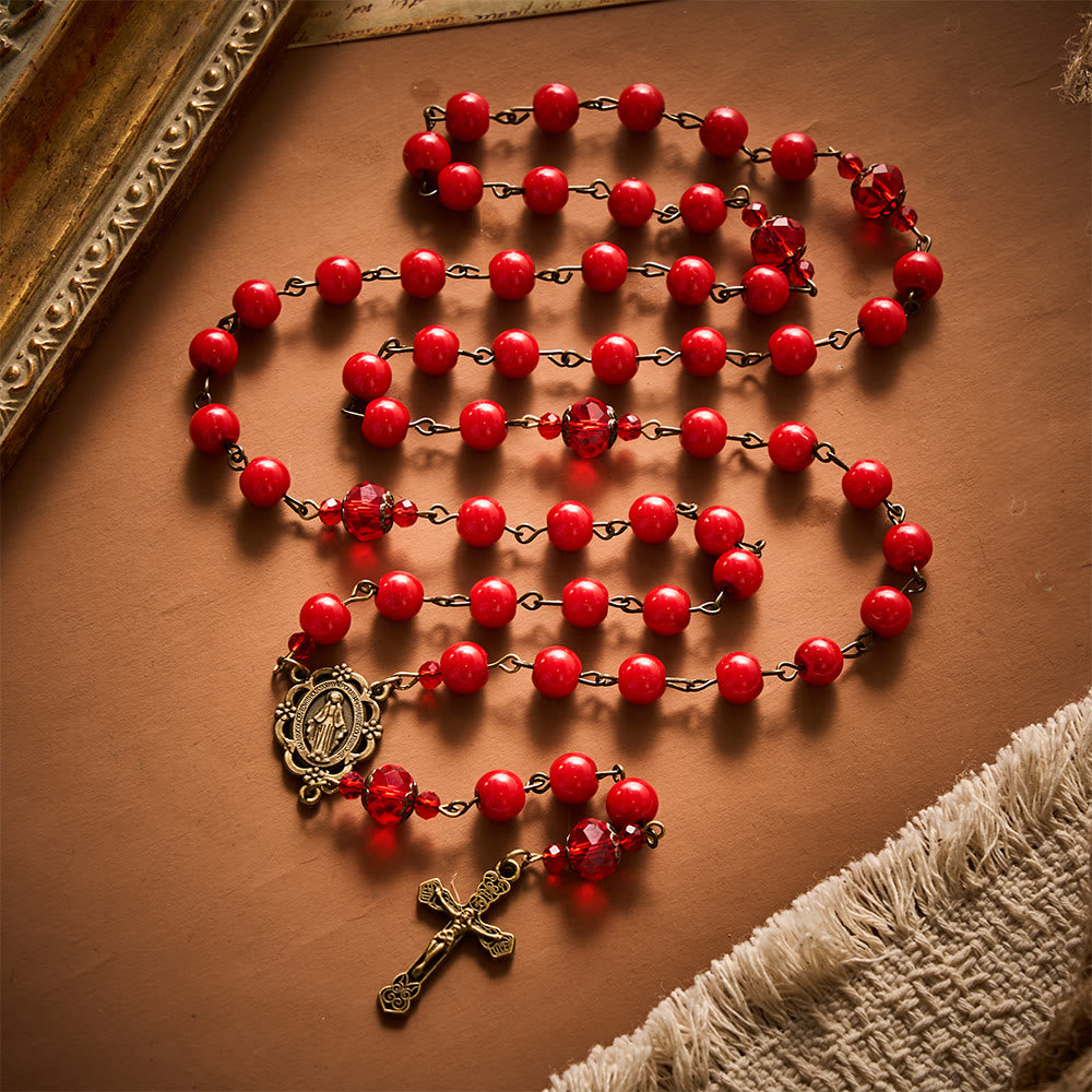 SolaceBeads Red Natural Stone Beads Stone Rosary: A Rich Crimson Glow for Daily Devotion - Red - image 0
