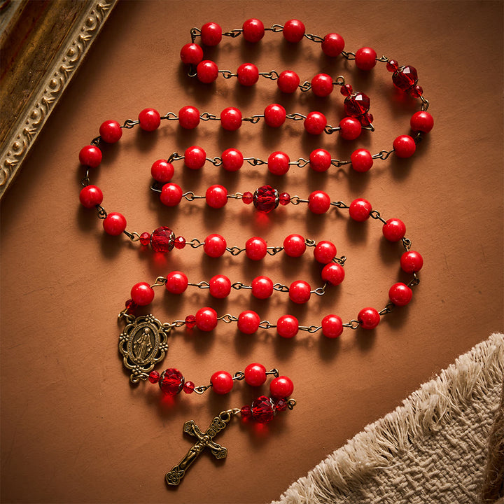 SolaceBeads Red Natural Stone Beads Stone Rosary: A Rich Crimson Glow for Daily Devotion - image 7