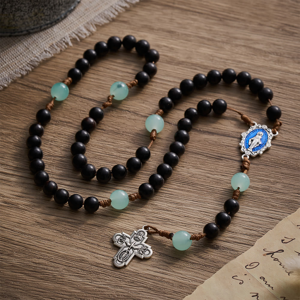 SolaceBeads Black Ebony Beads &amp; Jade Green Stone Accents Wood Rosary: A Calm Tone for Daily Devotion - image 2
