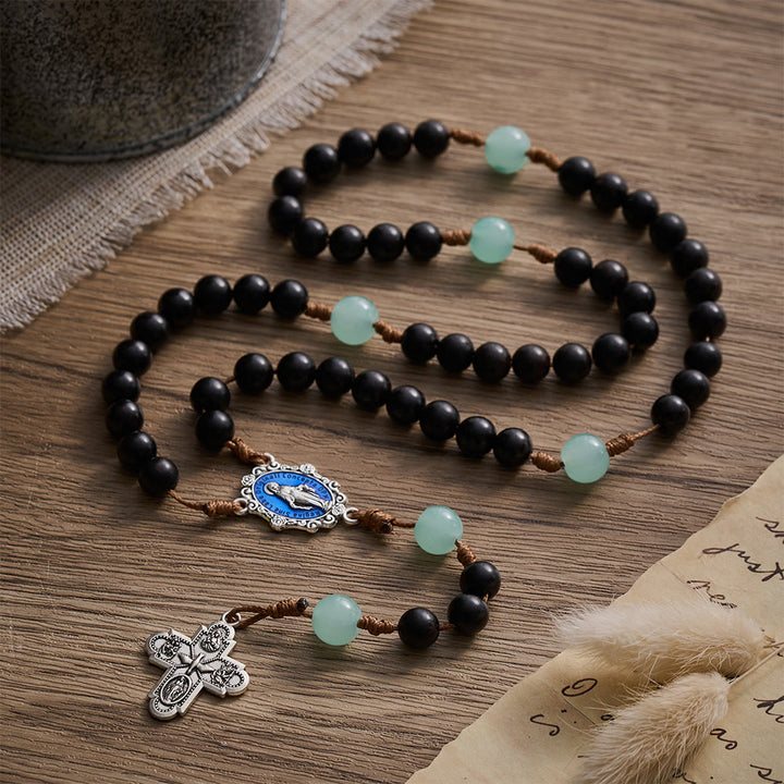 SolaceBeads Black Ebony Beads &amp; Jade Green Stone Accents Wood Rosary: A Calm Tone for Daily Devotion - image 8