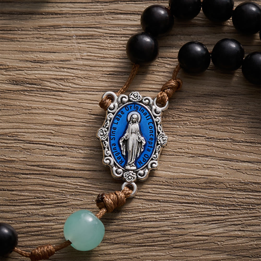 SolaceBeads Black Ebony Beads &amp; Jade Green Stone Accents Wood Rosary: A Calm Tone for Daily Devotion - image 5