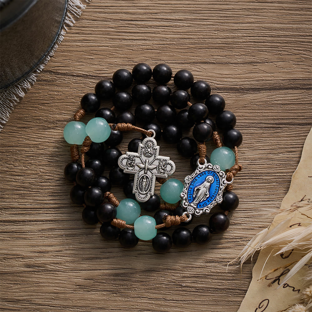 SolaceBeads Black Ebony Beads &amp; Jade Green Stone Accents Wood Rosary: A Calm Tone for Daily Devotion - image 7