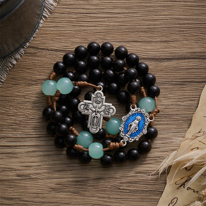SolaceBeads Black Ebony Beads &amp; Jade Green Stone Accents Wood Rosary: A Calm Tone for Daily Devotion - image 7