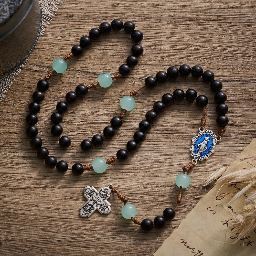 SolaceBeads Black Ebony Beads &amp; Jade Green Stone Accents Wood Rosary: A Calm Tone for Daily Devotion - image 3