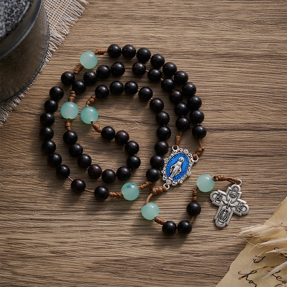 SolaceBeads Black Ebony Beads &amp; Jade Green Stone Accents Wood Rosary: A Calm Tone for Daily Devotion - Ebonywood - image 0