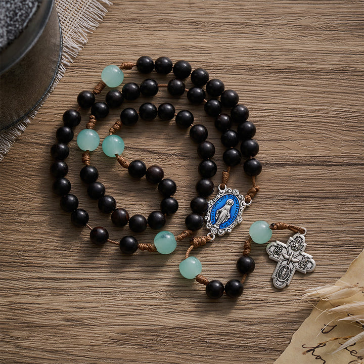 SolaceBeads Black Ebony Beads &amp; Jade Green Stone Accents Wood Rosary: A Calm Tone for Daily Devotion - Ebonywood - image 0