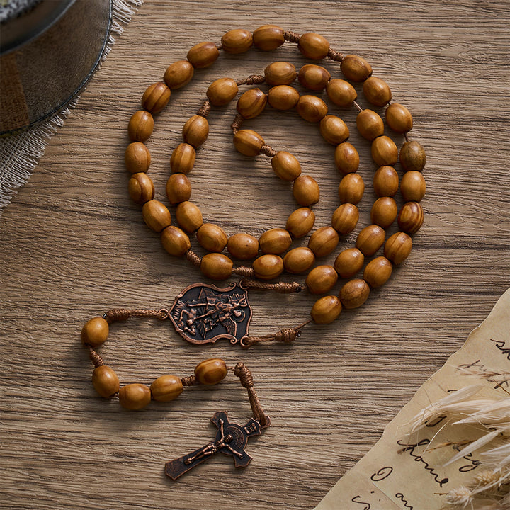 SolaceBeads Natural Oval Pine Beads Wood Rosary: Peaceful Grounded Vibe for Quiet Reflection - Pine Wood - image 0