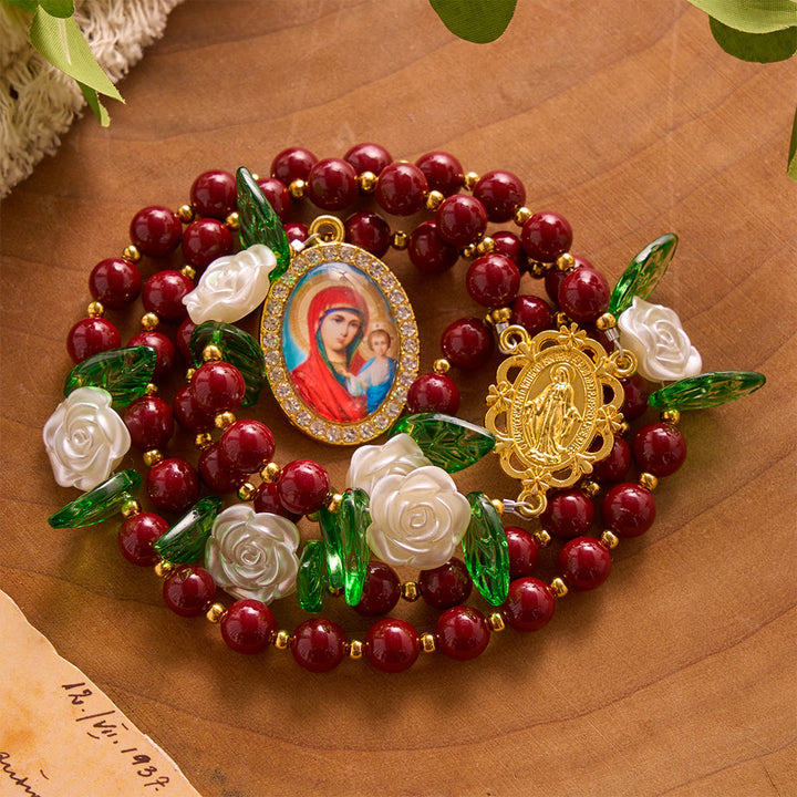 SolaceBeads Red Cinnabar Stone Rosary with Rose Spacers, Dual Gold Charms: Soft Tender Daily Reflection - image 8
