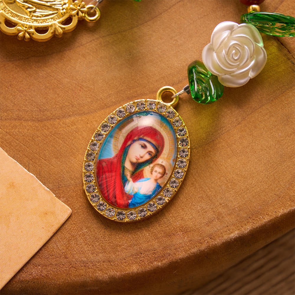 SolaceBeads Red Cinnabar Stone Rosary with Rose Spacers, Dual Gold Charms: Soft Tender Daily Reflection - image 7