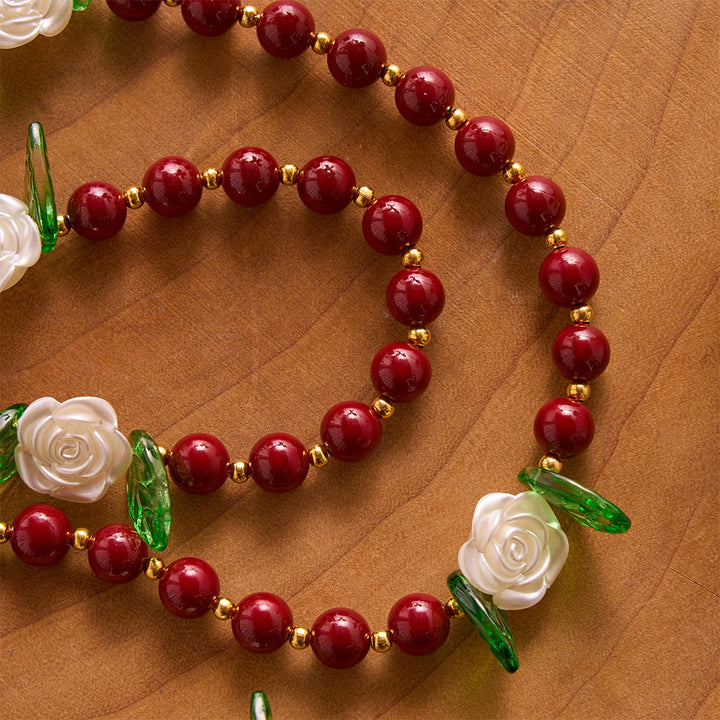 SolaceBeads Red Cinnabar Stone Rosary with Rose Spacers, Dual Gold Charms: Soft Tender Daily Reflection - image 5