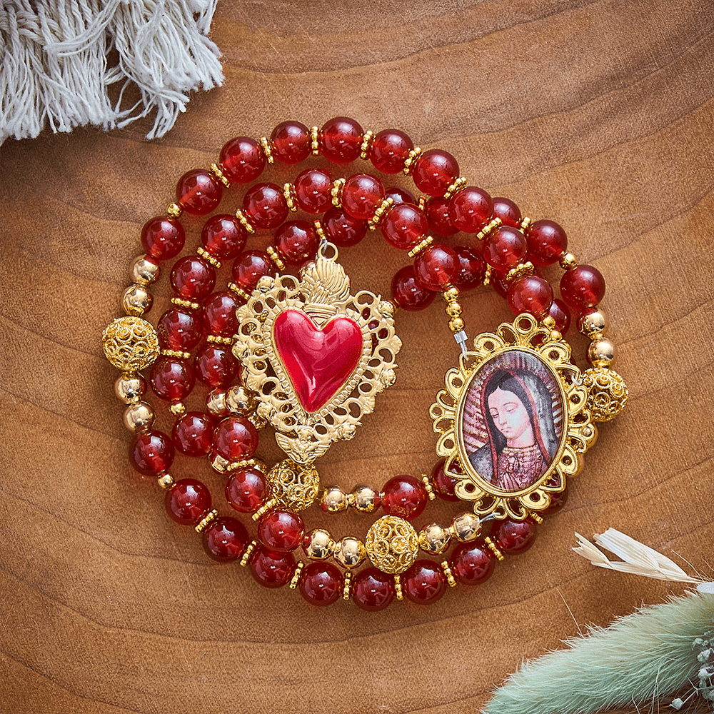 SolaceBeads Red Agate Rosary, Filigree Ball Beads, Sacred Heart &amp; Madonna: Gentle Warm Daily Devotion - image 6