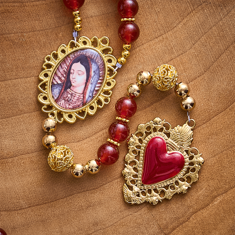 SolaceBeads Red Agate Rosary, Filigree Ball Beads, Sacred Heart &amp; Madonna: Gentle Warm Daily Devotion - image 5
