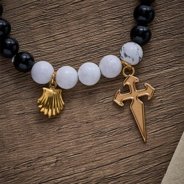 SolaceBeads Black Agate &amp; White Turquoise St. James Pilgrim Stone Bracelet: Rooted in Camino Faith - image 2