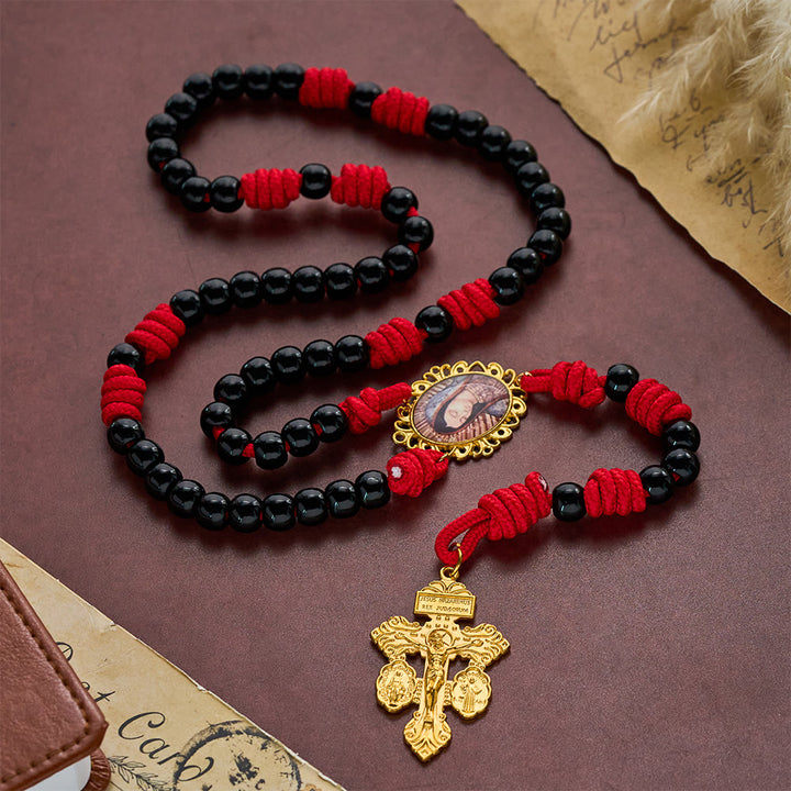 SolaceBeads Knotted Art Rosary, Red Cord Knots, Madonna &amp; Pardon Cross: Firm Steadfast Daily Devotion - image 8