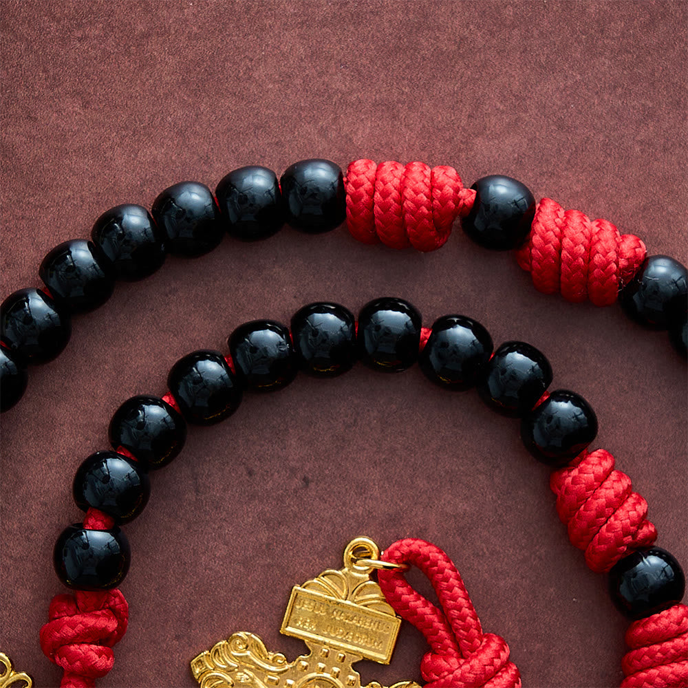 SolaceBeads Knotted Art Rosary, Red Cord Knots, Madonna &amp; Pardon Cross: Firm Steadfast Daily Devotion - image 5