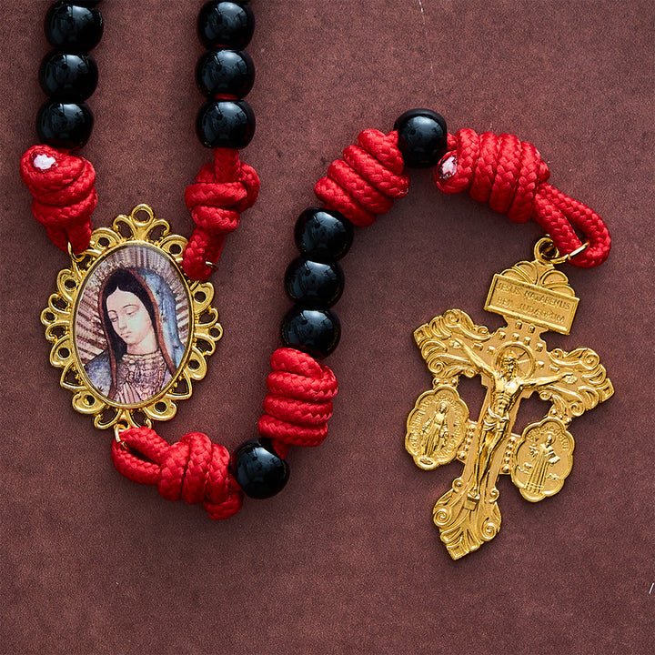 SolaceBeads Knotted Art Rosary, Red Cord Knots, Madonna &amp; Pardon Cross: Firm Steadfast Daily Devotion - image 6