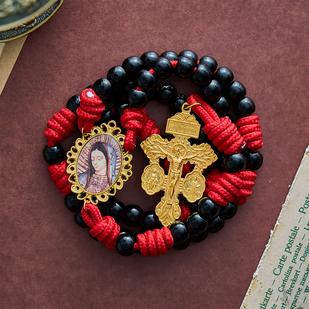 SolaceBeads Knotted Art Rosary, Red Cord Knots, Madonna &amp; Pardon Cross: Firm Steadfast Daily Devotion - image 7