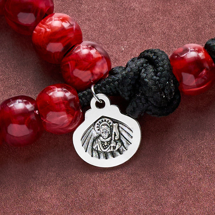 SolaceBeads Rich Red Artistic Rosary with Shell Medal &amp; Sword Crucifix: Pilgrimage Faith Series - image 3