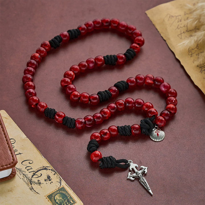 SolaceBeads Rich Red Artistic Rosary with Shell Medal &amp; Sword Crucifix: Pilgrimage Faith Series - image 8