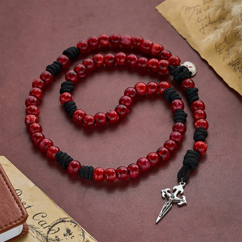 SolaceBeads Rich Red Artistic Rosary with Shell Medal &amp; Sword Crucifix: Pilgrimage Faith Series - image 7