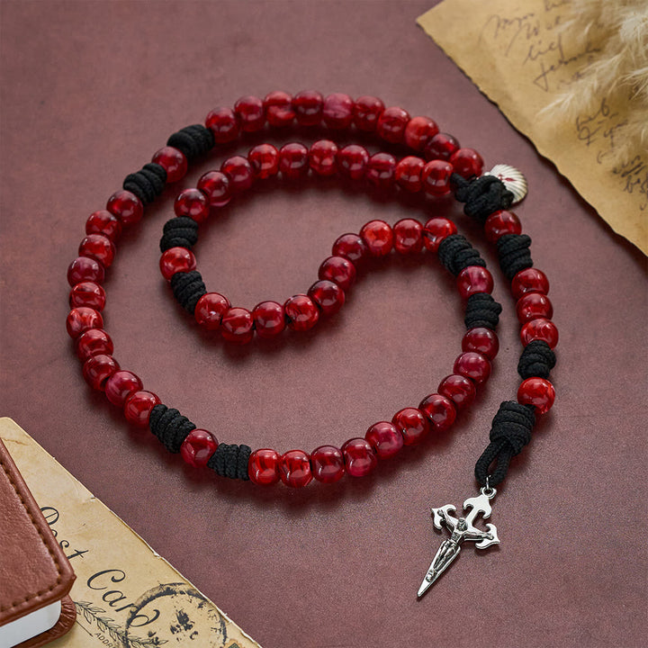 SolaceBeads Rich Red Artistic Rosary with Shell Medal &amp; Sword Crucifix: Pilgrimage Faith Series - image 7