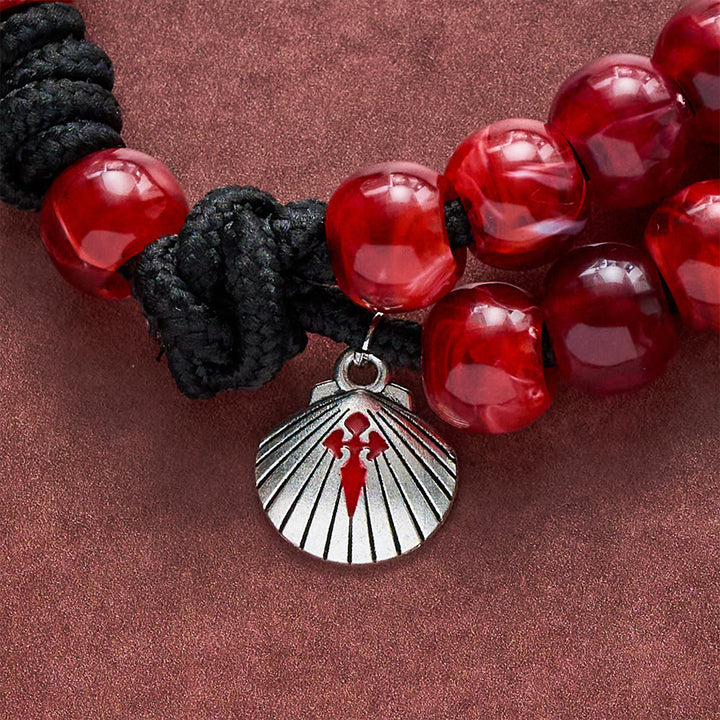 SolaceBeads Rich Red Artistic Rosary with Shell Medal &amp; Sword Crucifix: Pilgrimage Faith Series - image 4