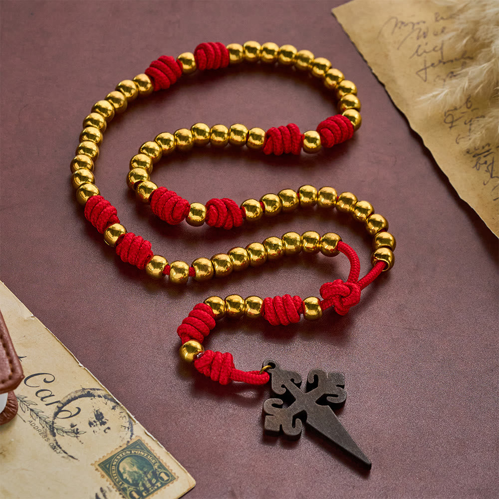 SolaceBeads Knotted Art Rosary, Red Cord Knots, St. James Cross: Faithful Steadfast Daily Devotion - image 9