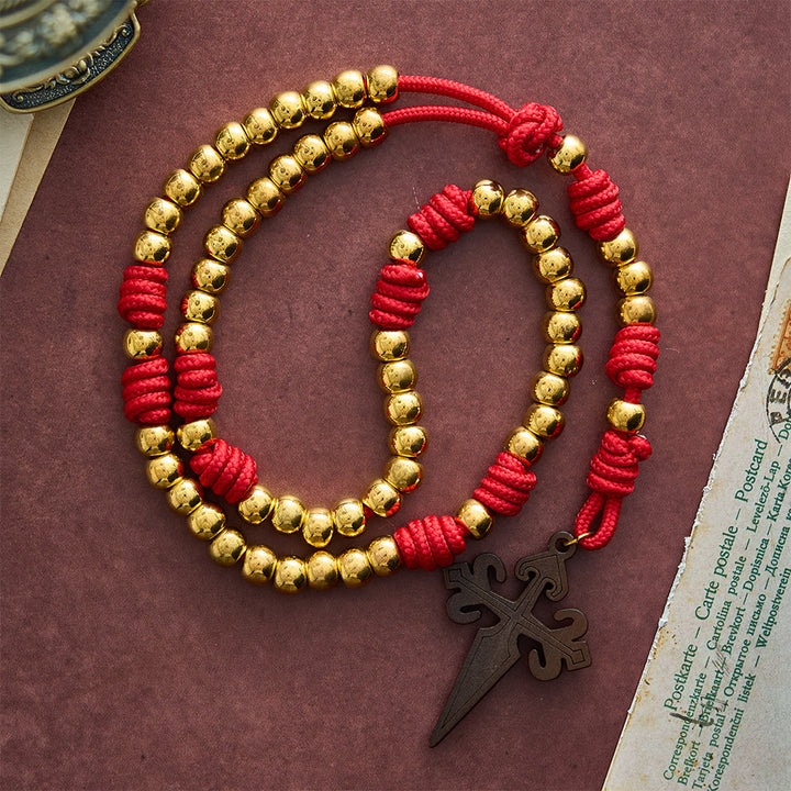 SolaceBeads Knotted Art Rosary, Red Cord Knots, St. James Cross: Faithful Steadfast Daily Devotion - image 2