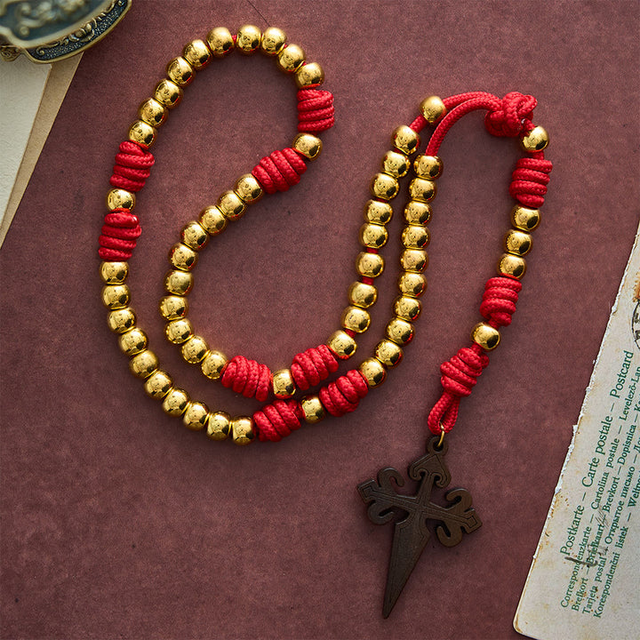 SolaceBeads Knotted Art Rosary, Red Cord Knots, St. James Cross: Faithful Steadfast Daily Devotion - image 3