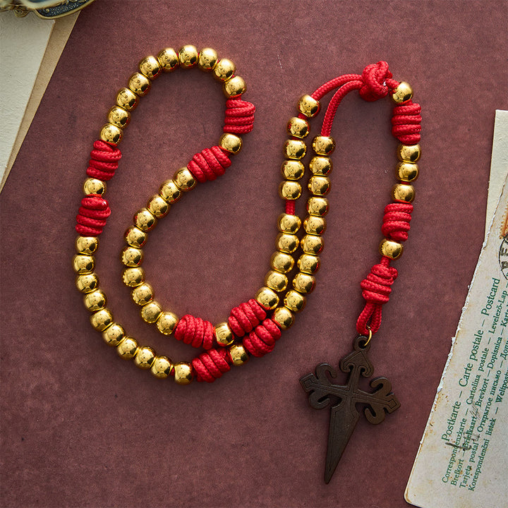 SolaceBeads Knotted Art Rosary, Red Cord Knots, St. James Cross: Faithful Steadfast Daily Devotion - image 4