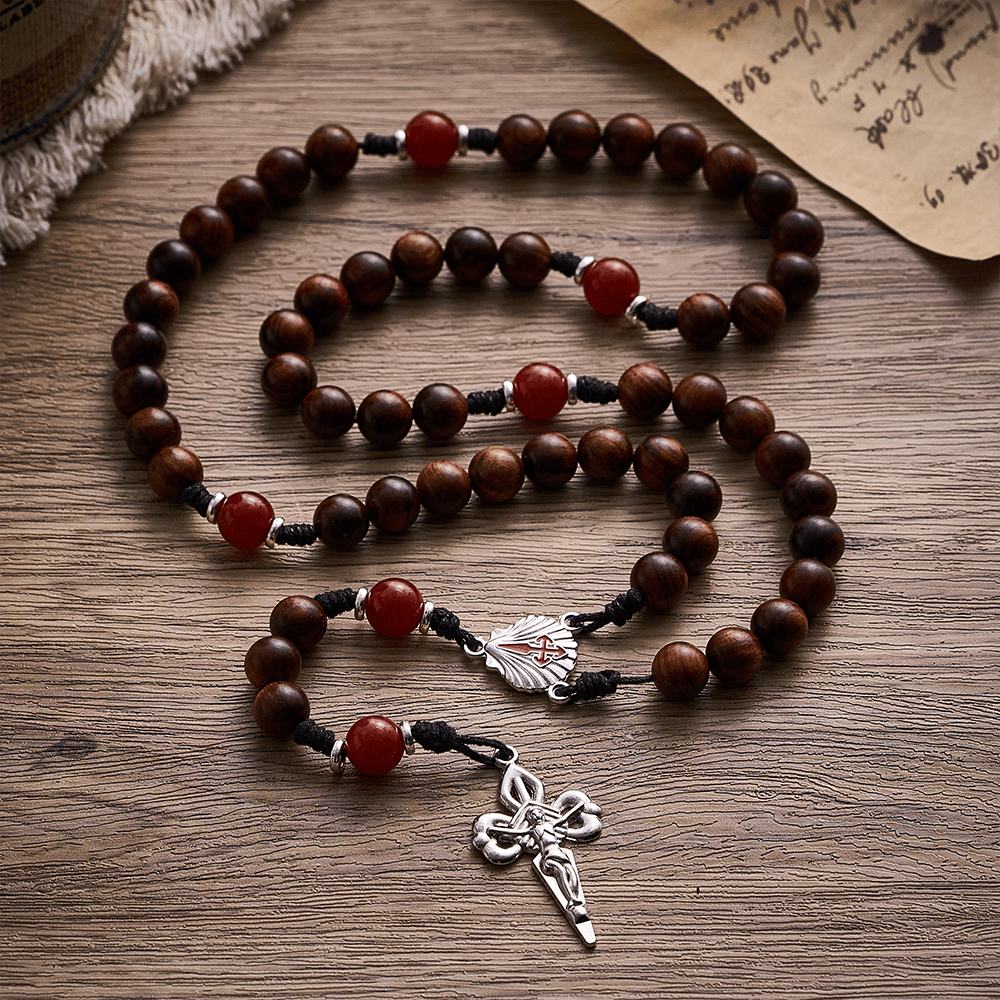 SolaceBeads Black Rosewood Rosary with Scallop Medal &amp; Santiago Crucifix: Rooted in Pilgrimage Faith - image 9