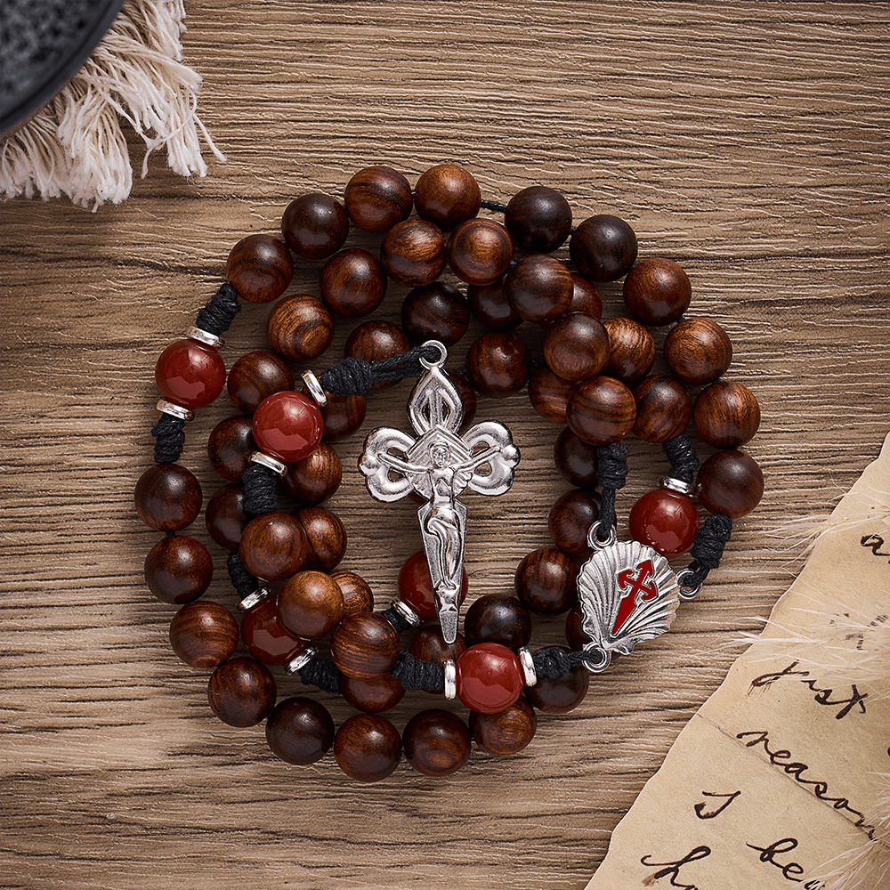 SolaceBeads Black Rosewood Rosary with Scallop Medal &amp; Santiago Crucifix: Rooted in Pilgrimage Faith - image 4