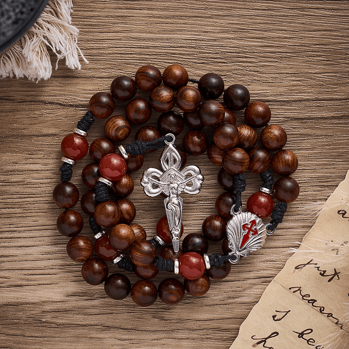 SolaceBeads Black Rosewood Rosary with Scallop Medal &amp; Santiago Crucifix: Rooted in Pilgrimage Faith - image 4