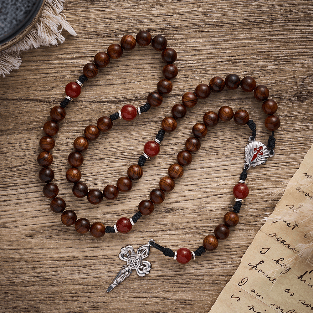 SolaceBeads Black Rosewood Rosary with Scallop Medal &amp; Santiago Crucifix: Rooted in Pilgrimage Faith - image 7