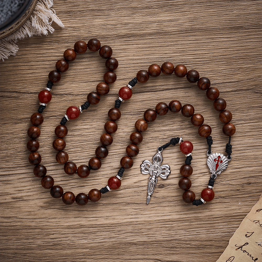 SolaceBeads Black Rosewood Rosary with Scallop Medal &amp; Santiago Crucifix: Rooted in Pilgrimage Faith - image 6