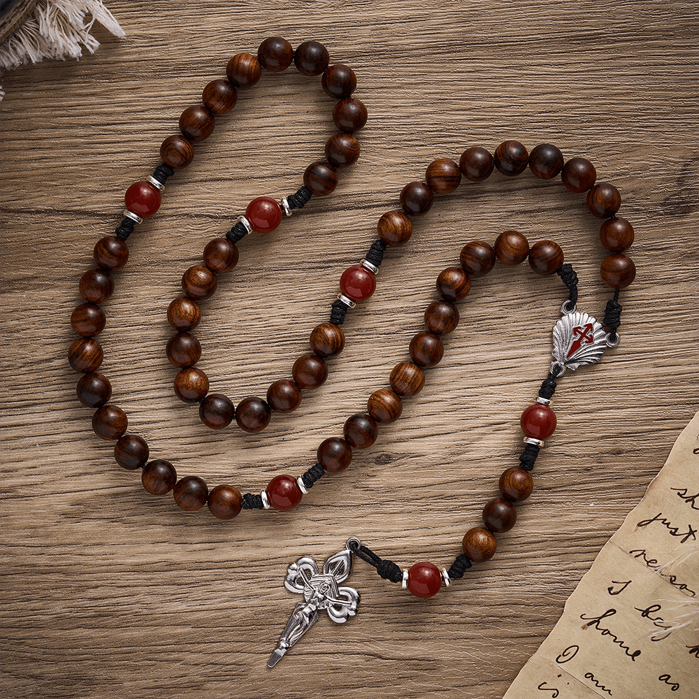 SolaceBeads Black Rosewood Rosary with Scallop Medal &amp; Santiago Crucifix: Rooted in Pilgrimage Faith - Black Rosewood - image 0