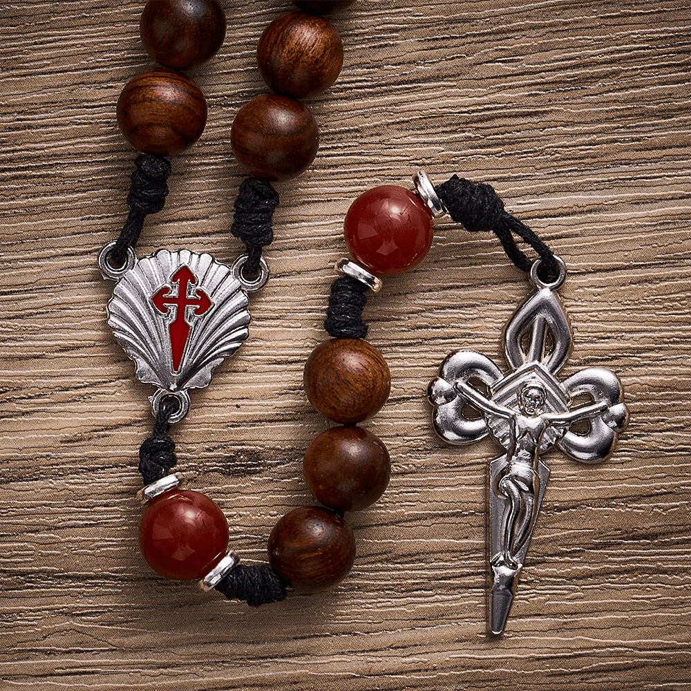 SolaceBeads Black Rosewood Rosary with Scallop Medal &amp; Santiago Crucifix: Rooted in Pilgrimage Faith - image 3