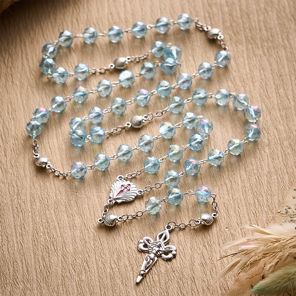 SolaceBeads Pale Crystal Rosary, Shell Spacers, St. James Set: Faithful Steadfast Daily Devotion - image 8